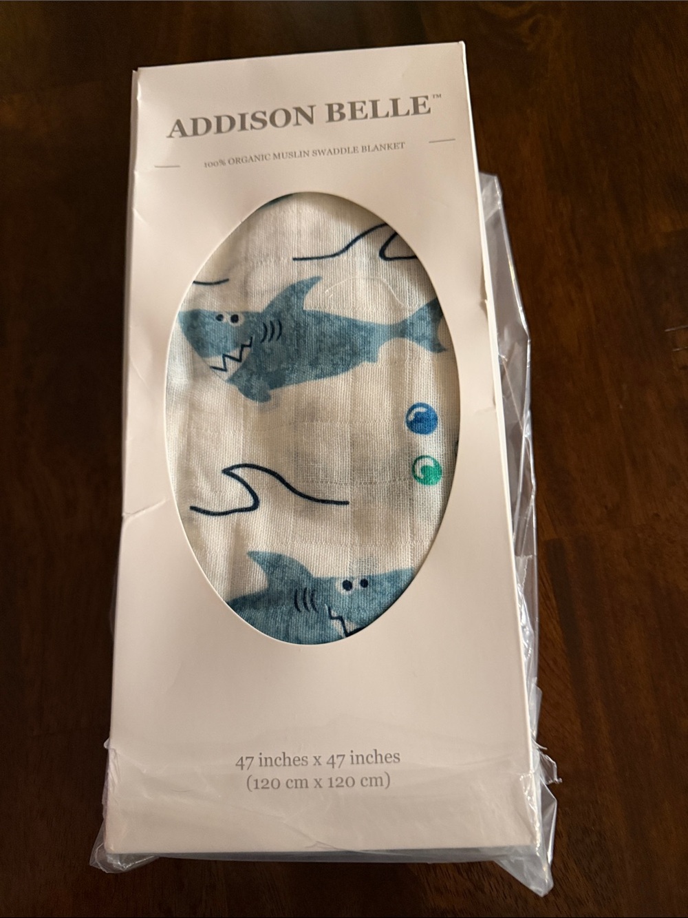 Baby-Organic Muslin Swaddle Blanket - Blue Shark Print